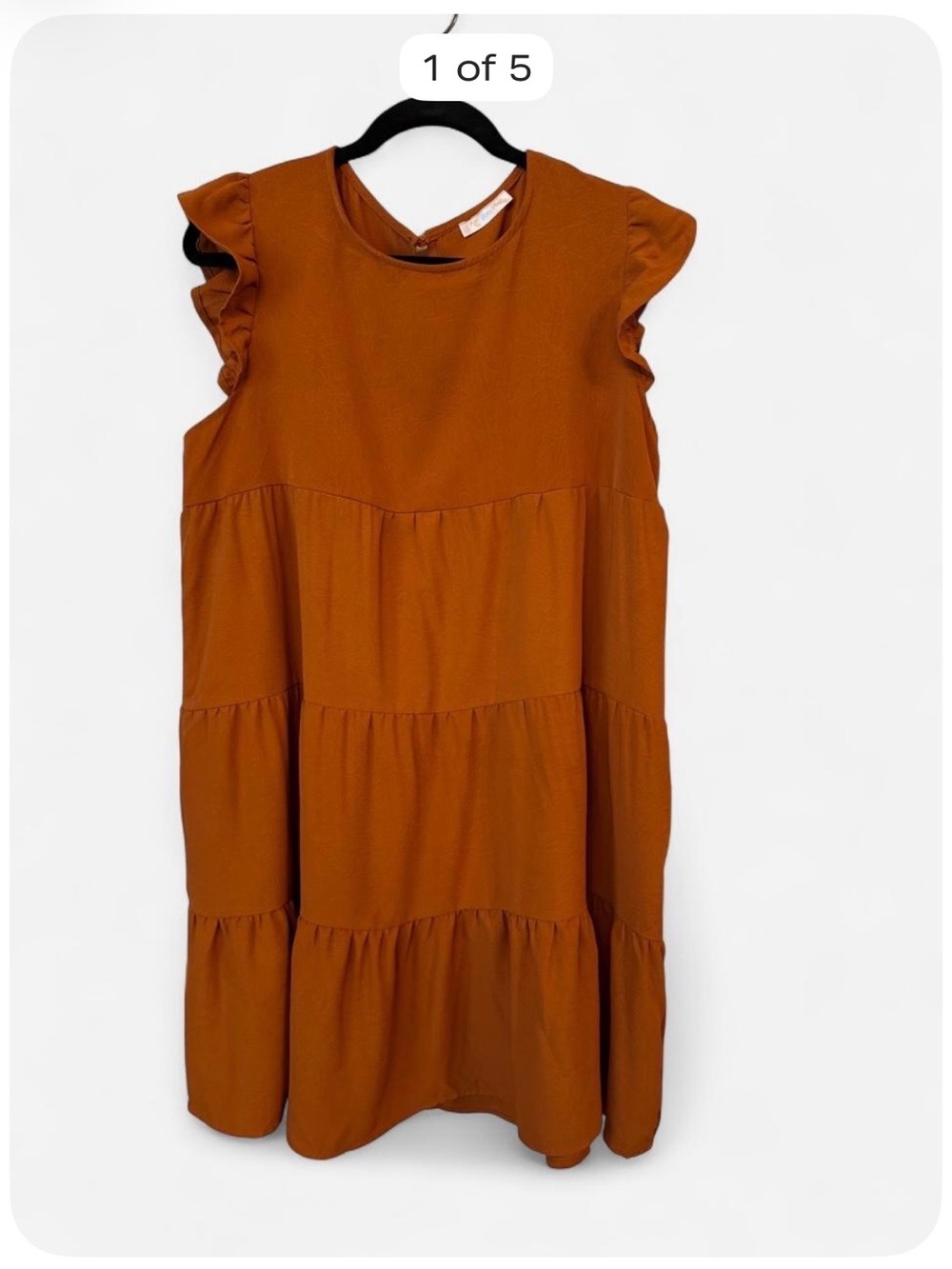 KIRUNDO Women’s Large Burnt Orange Tiered Ruffle Sleeve Mini Dress Fall Boho